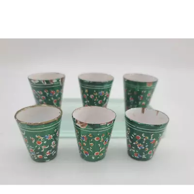Vintage Vodka Cup/Shot Glasses Russian Enamel Set / 6 Hand Painted Floral 1 5/8  • $58.25