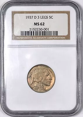 1937-D Buffalo Nickel 3-Legged Error 5C - NGC MS62 - • $3350