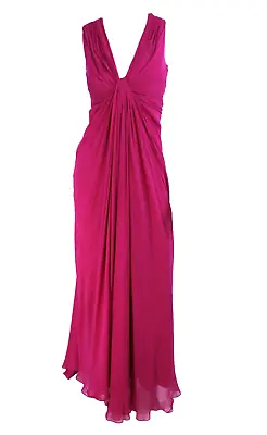 J. MENDEL Magenta Purple Silk Chiffon Ruched Sleeveless Evening Gown 4 • $248