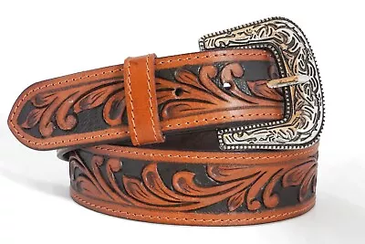 Detachable Buckle Premium Western Leather Belt Cowboy Rodeo Floral Tooled Work • $17.99