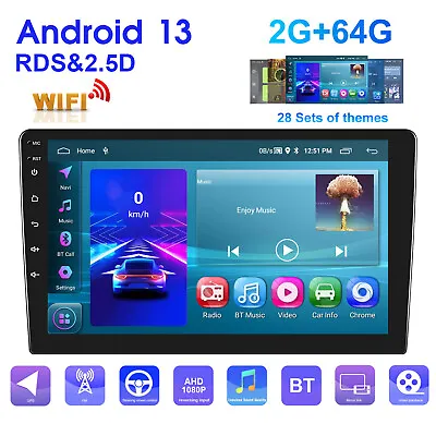 9  GPS SAT NAV Android 13 Apple Carplay Car Radio Stereo 2Din FM RDS WiFi 64G • £64.69