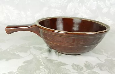 Vtg Marcrest Stoneware Casserole Dish With Handle Brown Daisy & Dot 8.75  W • $13.99