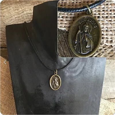 St Jude Black Cord Necklace Protection Saint Medal Pendant Charm Religious Gift • $9.95