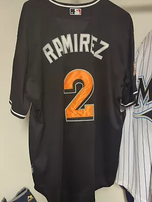 Majestic Miami Marlins Hanley Ramirez #2 Black Baseball Jersey Size 52 Mens MLB • $44.45