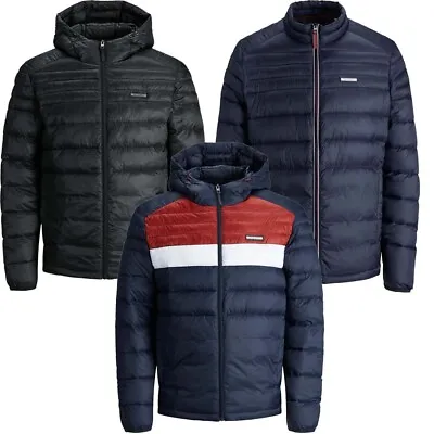 Jack & Jones Mens Puffer Hoodie Jacket Coat Full Zip Jackets Hoody Top Navy • £19.99