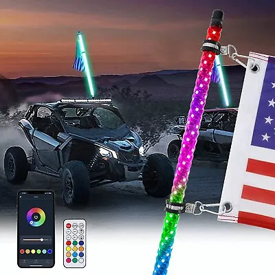 3ft Spiral LED RGB Whip Light For UTV ATV Accessories RZR Can-Am Polaris Antenna • $55.85