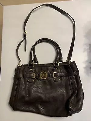 MICHAEL KORS BAG Hudson Dark Brown Soft Leather Belted Satchel DOUBLE HANDLE • $50