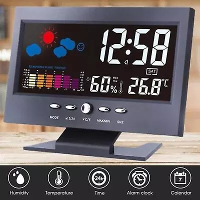 LCD Alarm Clock Digital Radio With Temperature Display Calendar Table Clock Blac • £9.95