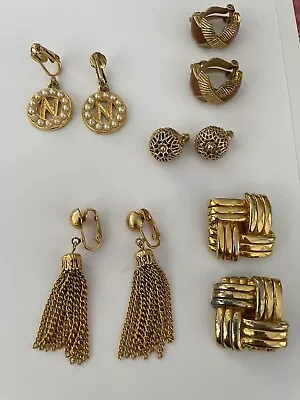 Lot Of Five Vintage 1980s Gold Clip Earrings- YSL David Hill Monet • £22.96