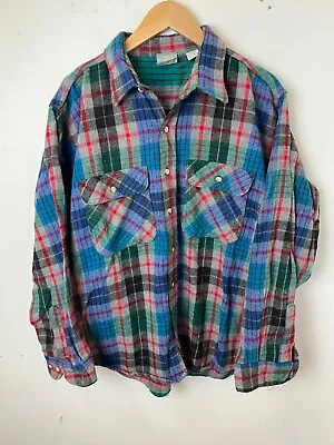 $12.59 • Buy Vtg Ozark Flannel Shirt Button Up Long Sleeve Chamois Multicolor Plaid 2XL