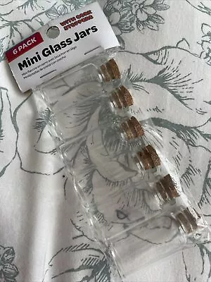 6 Mini Glass Jars With Corks Clear Small Glasses Bottles Cork Stoppers Crafting • £2.49