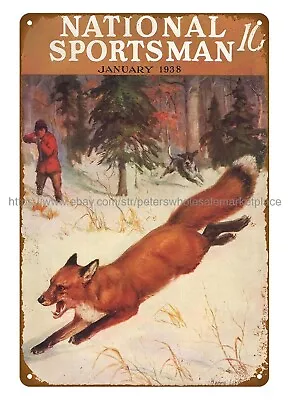 1938 National Sportsman Cover Art Fox Hunting Metal Tin Sign Outdoor Art Prints • $18.97