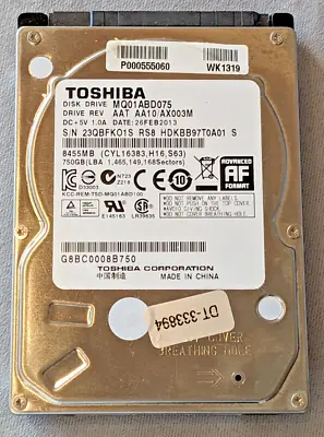 Toshiba 750GB 2.5  Laptop SATA Hard Disk Drive MQ01ABD075 - (G735) • £12.50