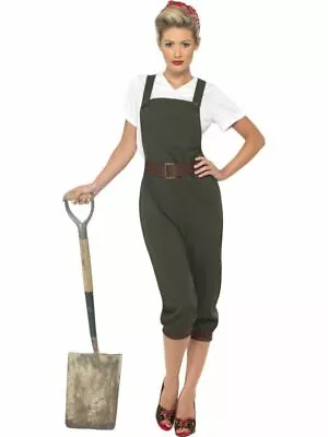 Ladies WW2 Land Girl Costume War Time Army Fancy Dress Historical Book Week • £26.23