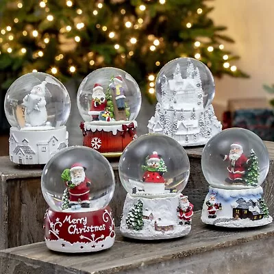 Christmas Musical Snow Globes Wind Up & Play Music Base Santa Snowman Ornament • £14.90