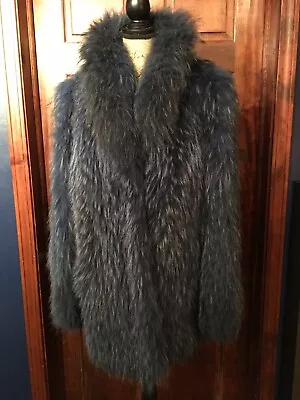 BERGAMA Fine Furs Pre-owned RACCOON Fur Coat ROYAL BLUE Women’s Size L • $825