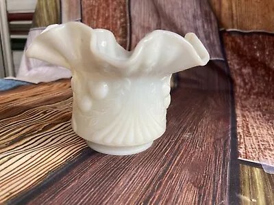 Vintage L. G. Wright Milk Glass Custard Wreath Cherry Bowl Ruffled Edges • $14.99