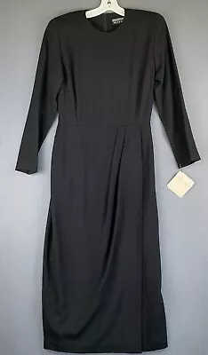 Linda Allard Ellen Tracy Sz 8 Long Maxi Wool Dress Black Belt Vintage 80s Pleats • $80.96