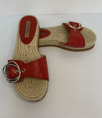 Zara Basics Red Jute Espadrille Sandal Gold Buckle Size 36EU 6US • $22