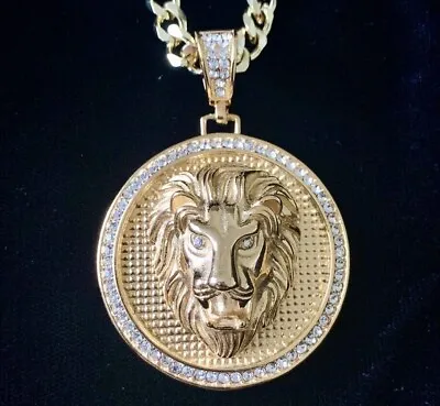 Men's Lion Charm Pendant Chain Solid 18K Yellow Gold Diamond *LIFETIME WARRANTY* • $65.99