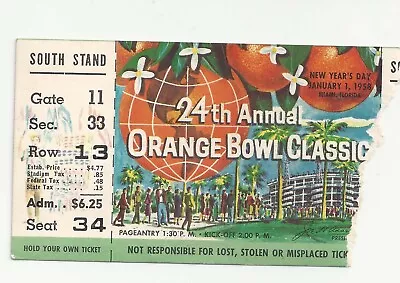 1958 Oklahoma Vs Duke Orange Bowl College Football Ticket Stub V/g • $25.99