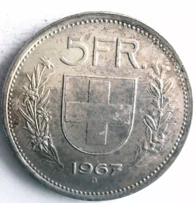 1967 SWITZERLAND 5 FRANCS - AU - High Quality Silver Crown Coin - Lot #A23 • $0.99