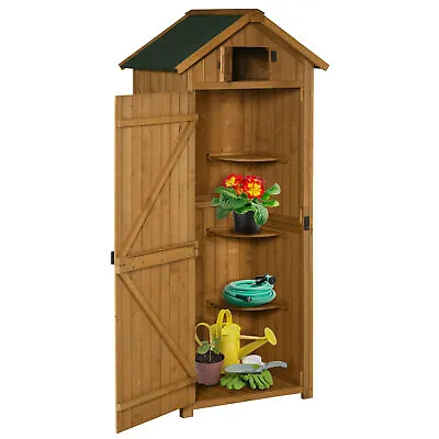 Outsunny Wooden Garden Storage Shed Tool Storage Box 77 X 54 X 179 Cm Brown • £135.99