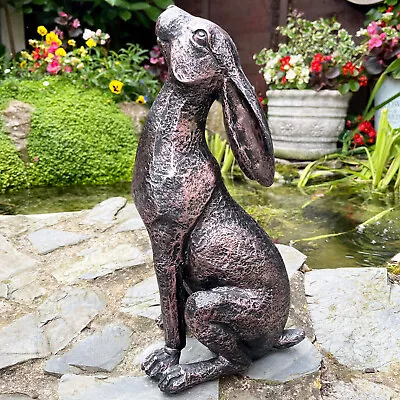 Bronze Moongazing Hare Ornament Large Resin Garden Sitting Rabbit Sculpture Gift • £28