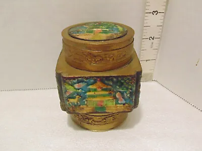 Antique Vintage Oriental Embossed Brass & Enamel  Urn Trinket Box Marked  China  • $12.99