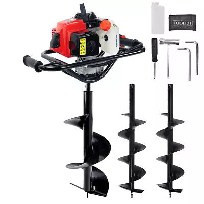 4PCS 63cc Post Hole Digger EPA Gas Earth Powerhead (8  10  & 12  Auger Bit Set) • $369.95