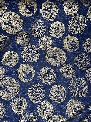 1 Mtr Navy Floral Circle Japanese Print 100% Cotton Fabric..58” Wide • £16