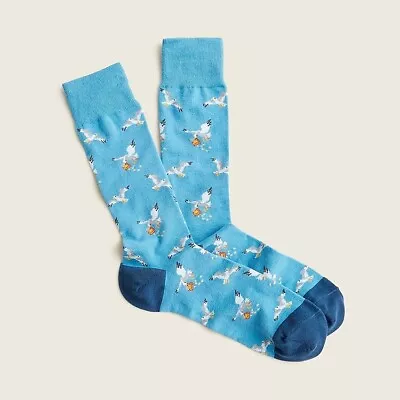 J. Crew Men's Patterned Socks ~ Sky Blue ~ Seagulls ~ OSFM~ NWT • $13.50