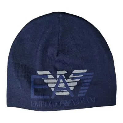 EA7 Mens Train Navy Eagle Beanie Size INT M / Medium 275638 6A393 • £61.72