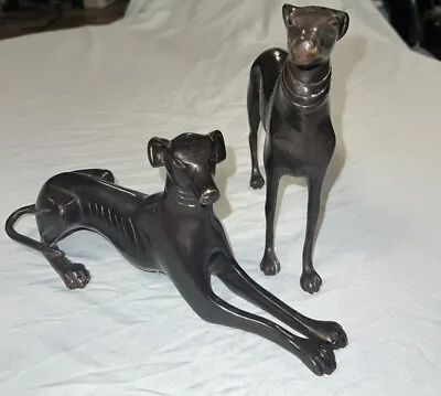 Dog Figurines Greyhound Bronze Statue Bronze Metal Whippet Vintage Decor • $80