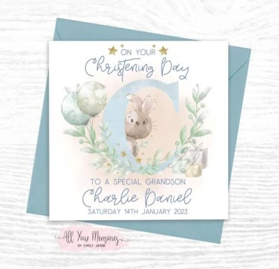 £3.99 • Buy Personalised Christening Card - Son/Grandson/Godson/Nephew/Little Boy/Brother
