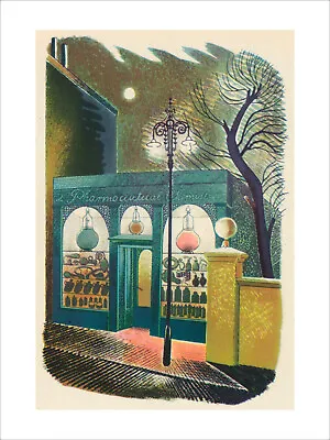 £14 • Buy Ravilious - Chemists Shop At Night - Fine Art Giclee Print Poster WITH BORDER