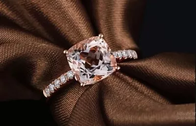 14K Rose Gold Plated 3Ct Cushion Lab-Created Diamond Morganite Engagement Ring • $122.39