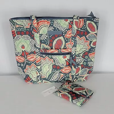 Vera Bradley Villager Tote & Tri Fold Euro Wallet Nomadic Floral Quilted Cotton • $45