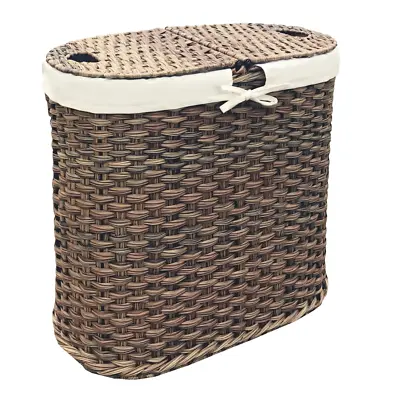 Seville Classics Hand Woven Oval Double Laundry Hamper With Liner Mocha • $69.99