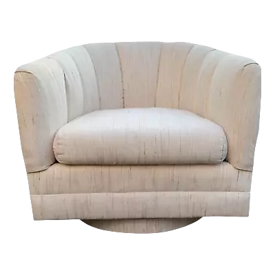 Vintage Milo Baughman White Fabric Style White Swivel Club Chair Round Base • $1295