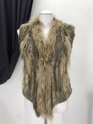 Wonderful Satin Rabbit Real Fur Brown VEST Jacket Small Women 47025 • $35