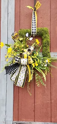 Bee Moss Door Square Wreath. Spring • $65