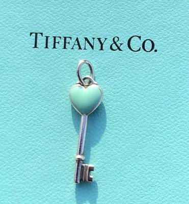 £109.99 • Buy Tiffany & Co Small Silver Blue Enamel Heart Key Pendant / Charm 1.1  Genuine