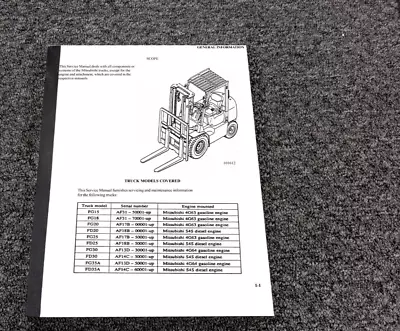 Mitsubishi FD20 Forklift W S4S Chassis & Mast Service Repair Manual 00001-Up • $209.30