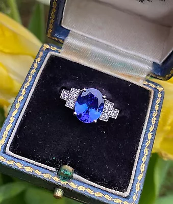 Art Deco Tanzanite And Diamond Ring Platinum 0.16ct + 2.45ct • £1895