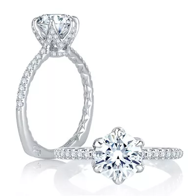 A.JAFFE Six Prong CZ Round Center Quilted Engagement Ring Setting MES767Q/183 • $1950