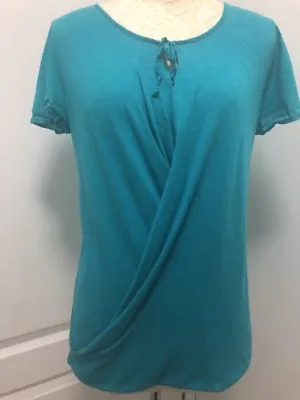 Michael Stars Drape Front Faux Wrap Short Sleeve Teal Tie Front One Size Top  • $18.90