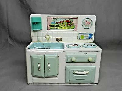 Vintage Childs Play Kitchen Sink Stove Oven Cabinet Tin Litho • $49.99