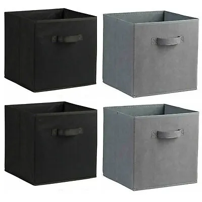4 Fabric Cube Storage Boxes Drawers Foldable Baskets Square Collapsible Bags Set • £11.99