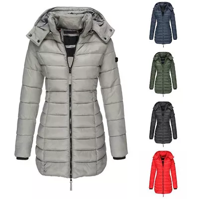 Ladies Winter Long Parka  Coat Quilted Hooded Warm Padded Puffer Jacket Tops UK • £19.99